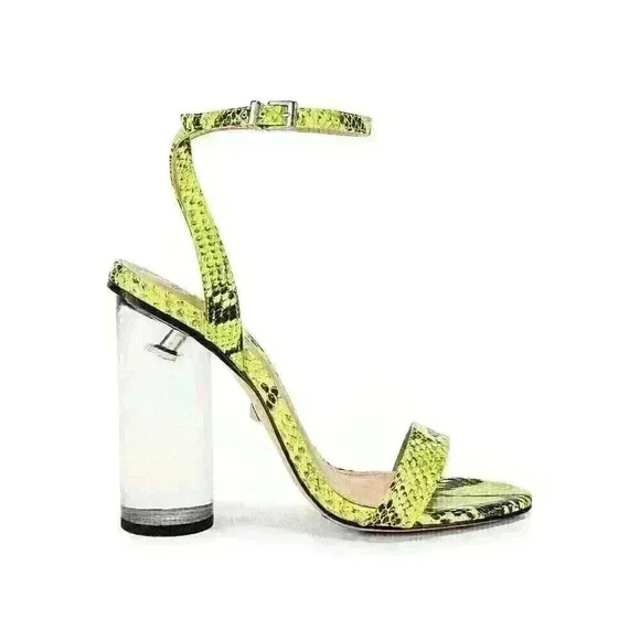SCHUTZ  Valencia Open Toe Ankle Strap Block Clear Heeled Sandals Neon Lime Sz 8 - Picture 2 of 14